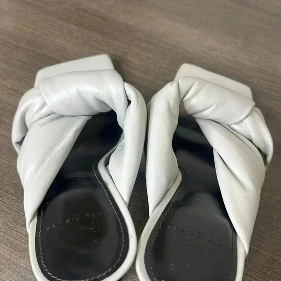 MARC FISHER Gray Knot Comfort Dellian Square Toe Slip On Leather Heeled Sandal - Picture 6 of 12